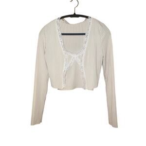 Cream and White - Tank Top & Lace Cover Set - Size Medium